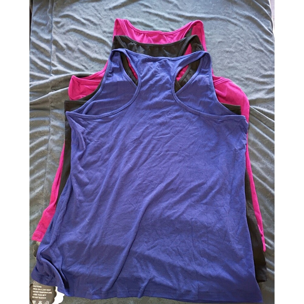 Huukeay 3 Women’s Racerback V-Neck Lightweight Tank Tops Size L Pink Black Blue - Picture 2 of 4